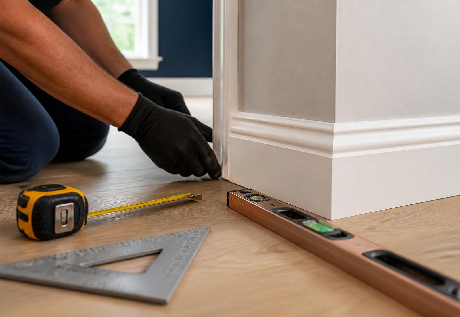 Skilled tradesperson installing precision trim during a unit renovation